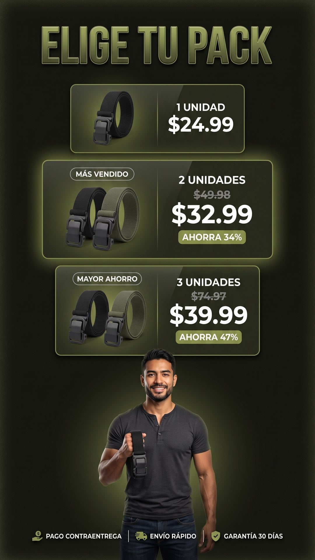 Packs de 1, 2 y 3 unidades del cinturón táctico IronLock con precios de oferta y ahorro
