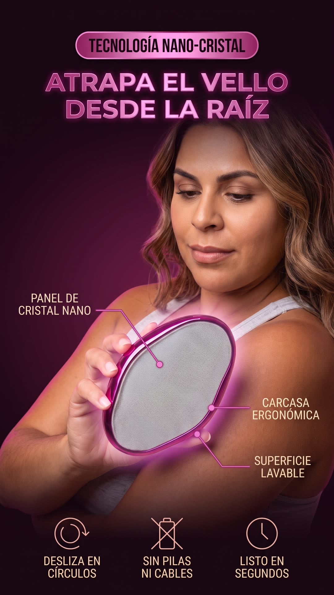 Mecanismo de tecnología nano cristal del depilador: panel de cristal, carcasa ergonómica y superficie lavable