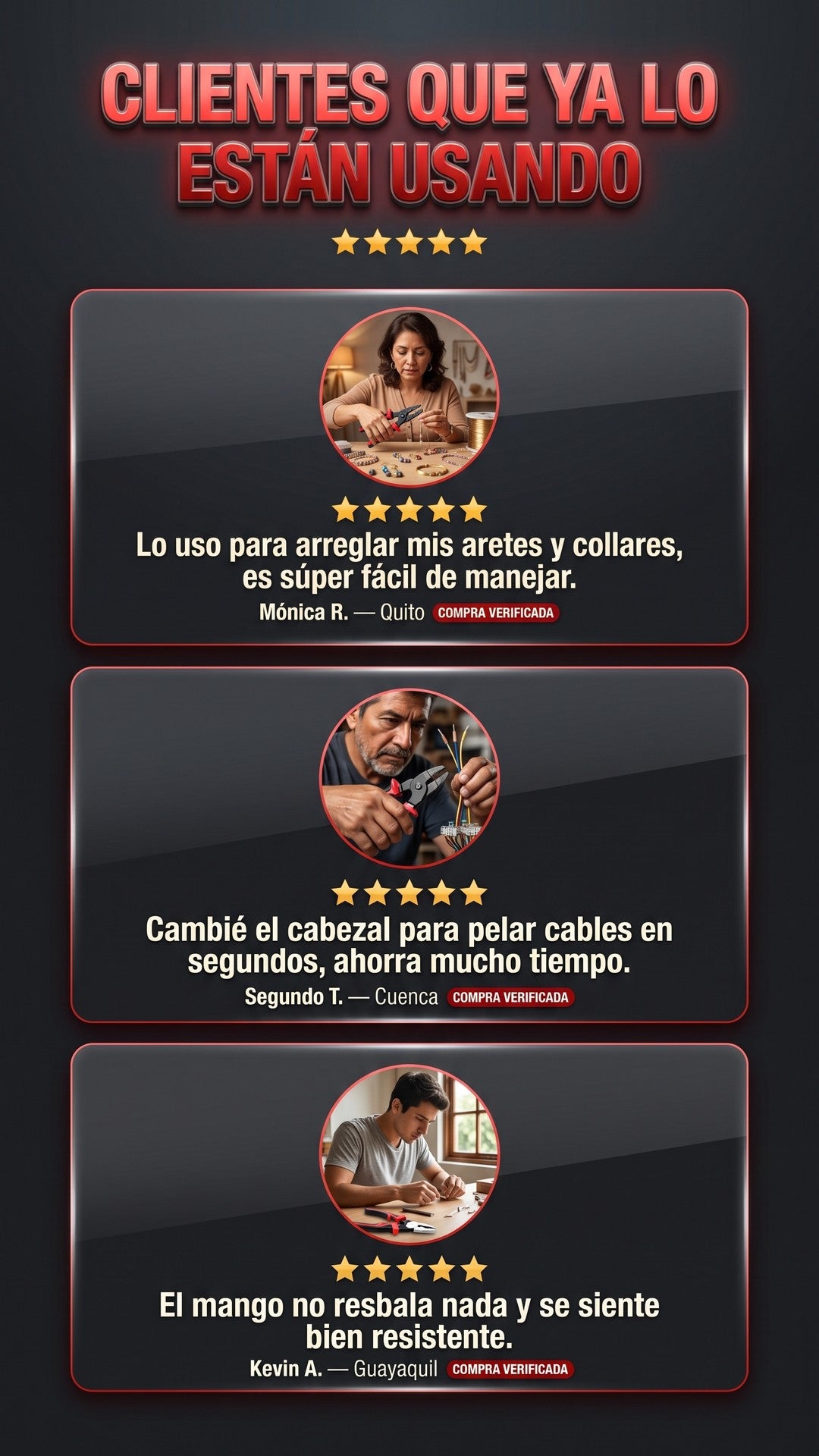 Reseñas de clientes en Ecuador sobre el Alicate Multifunción 5 en 1 con calificación de 5 estrellas