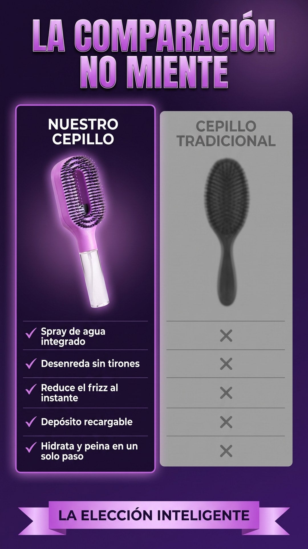 Comparativa del cepillo con rociador 2 en 1 frente a un cepillo tradicional sin spray