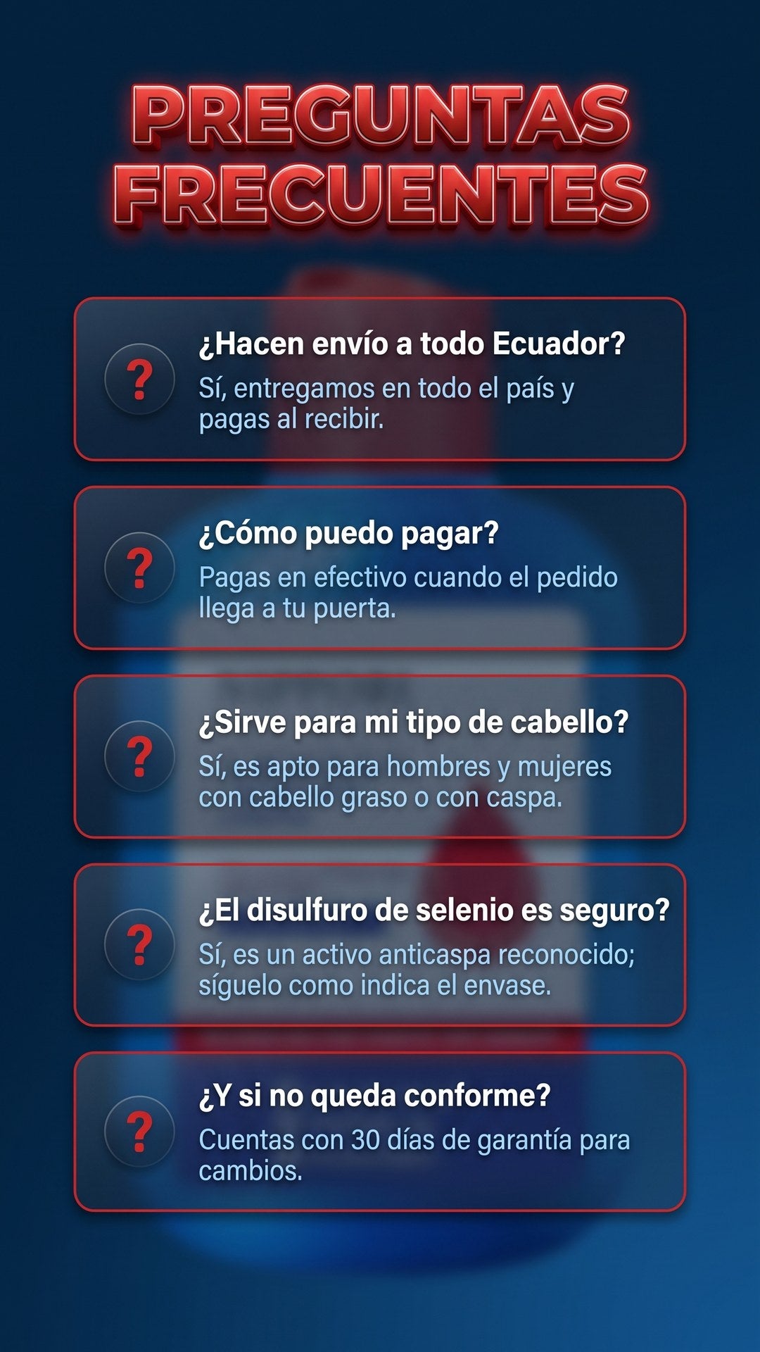 Preguntas frecuentes sobre envío, pago, garantía y seguridad del champú anticaspa NIPPORI