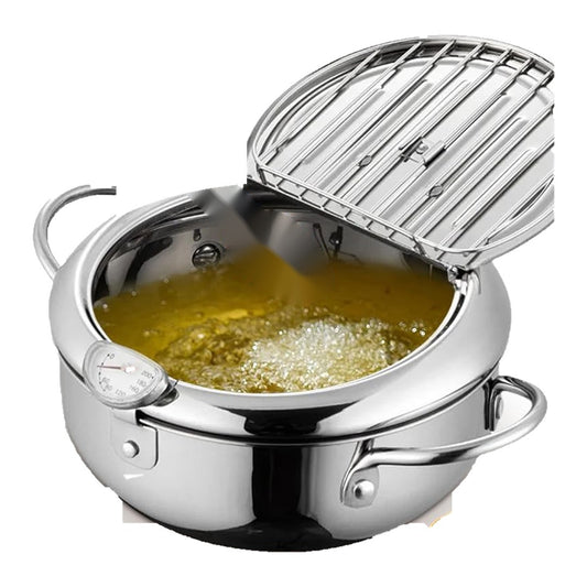 FritoPro olla freidora de acero inoxidable con termómetro y rejilla escurridora