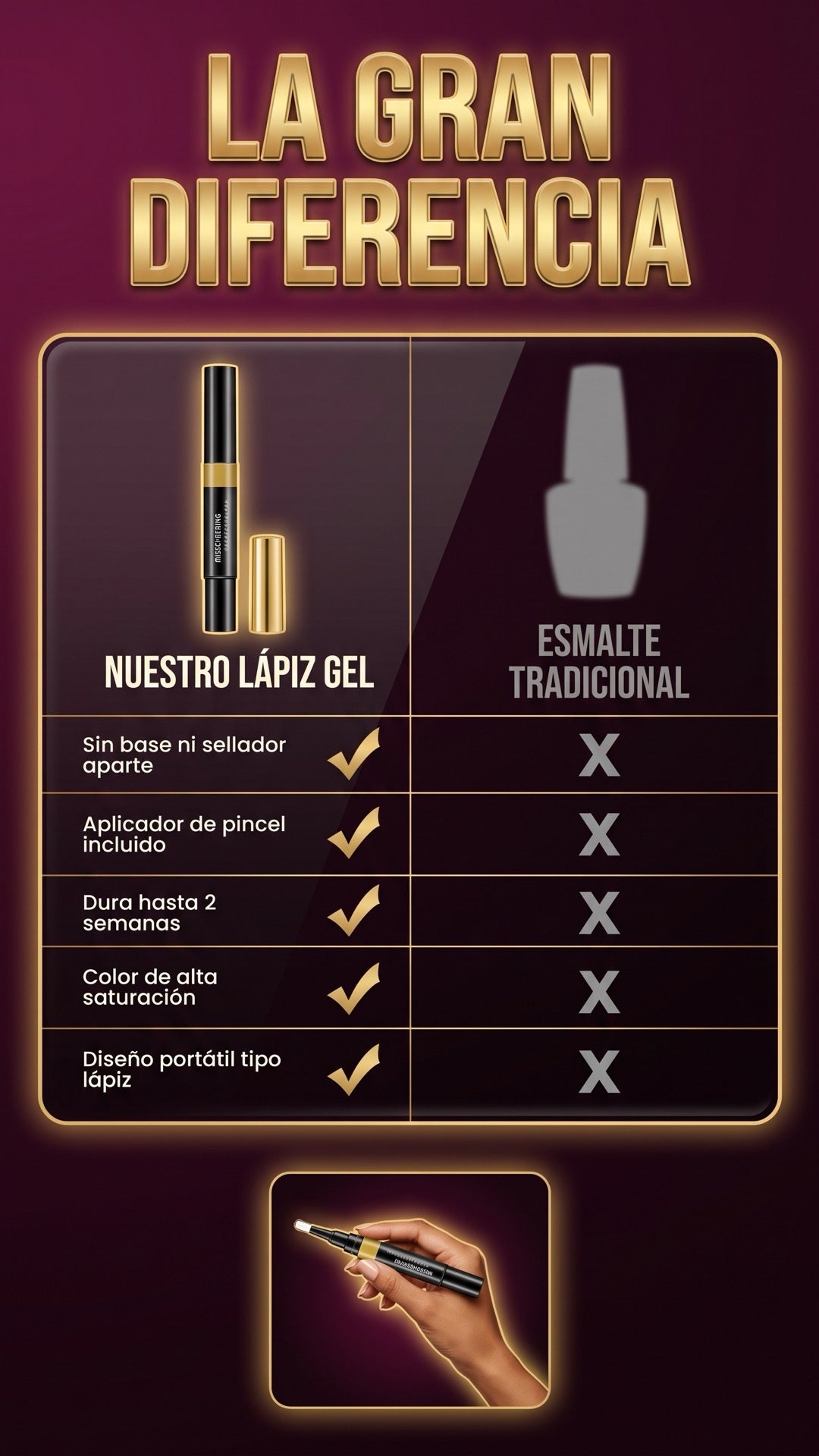 Comparativa entre el lápiz de esmalte gel NAILGLOW y el esmalte tradicional