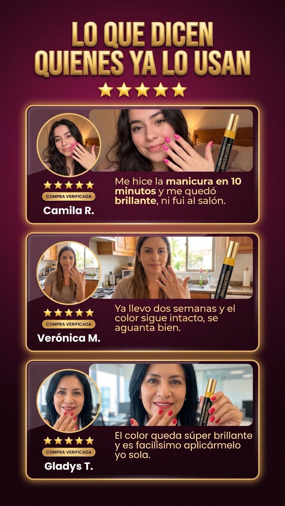 Reseñas de clientas del lápiz de esmalte gel NAILGLOW en Ecuador
