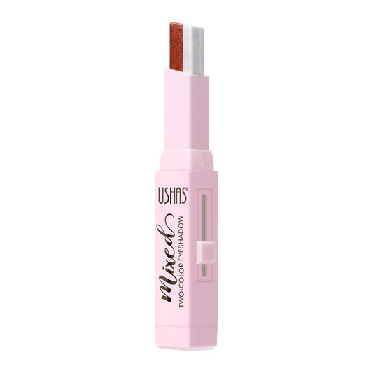 Sombra de ojos en barra de 2 tonos, estuche rosado, sobre fondo blanco