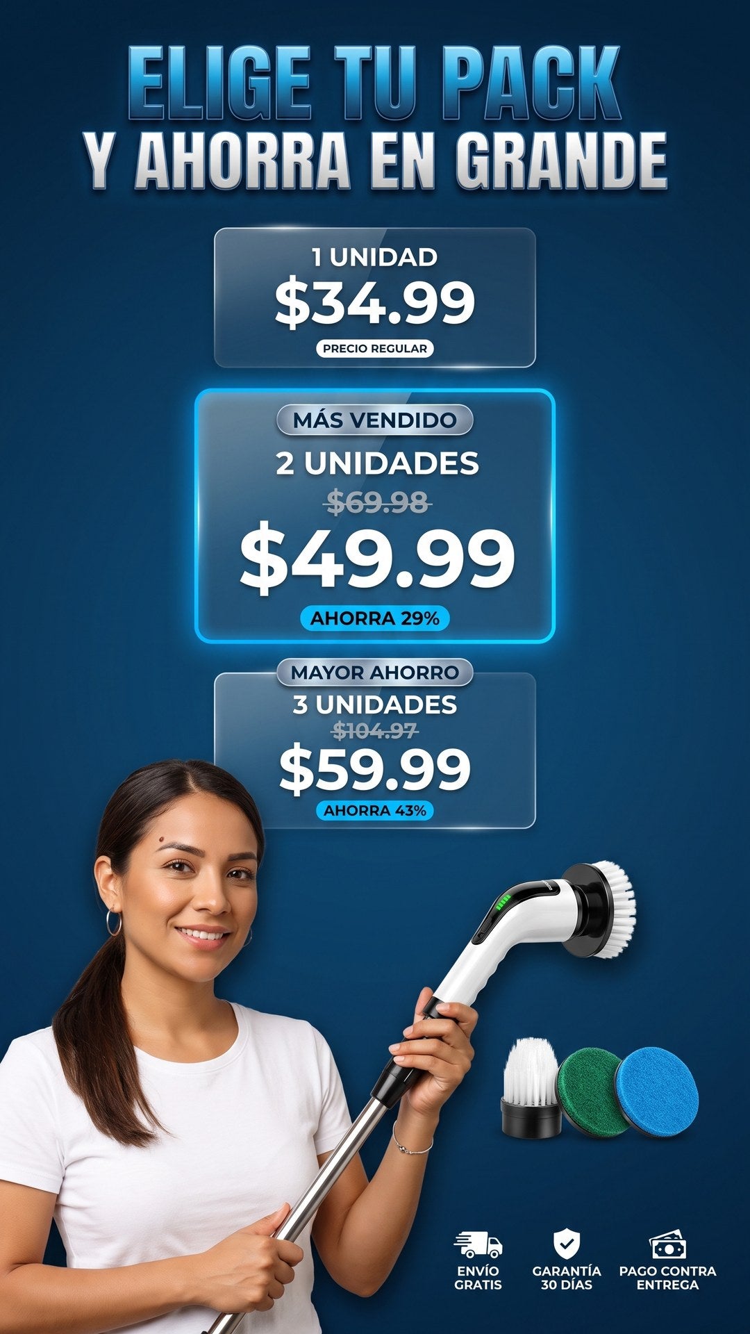 Packs de oferta del cepillo eléctrico giratorio 7en1: 1, 2 y 3 unidades con precios y porcentaje de ahorro