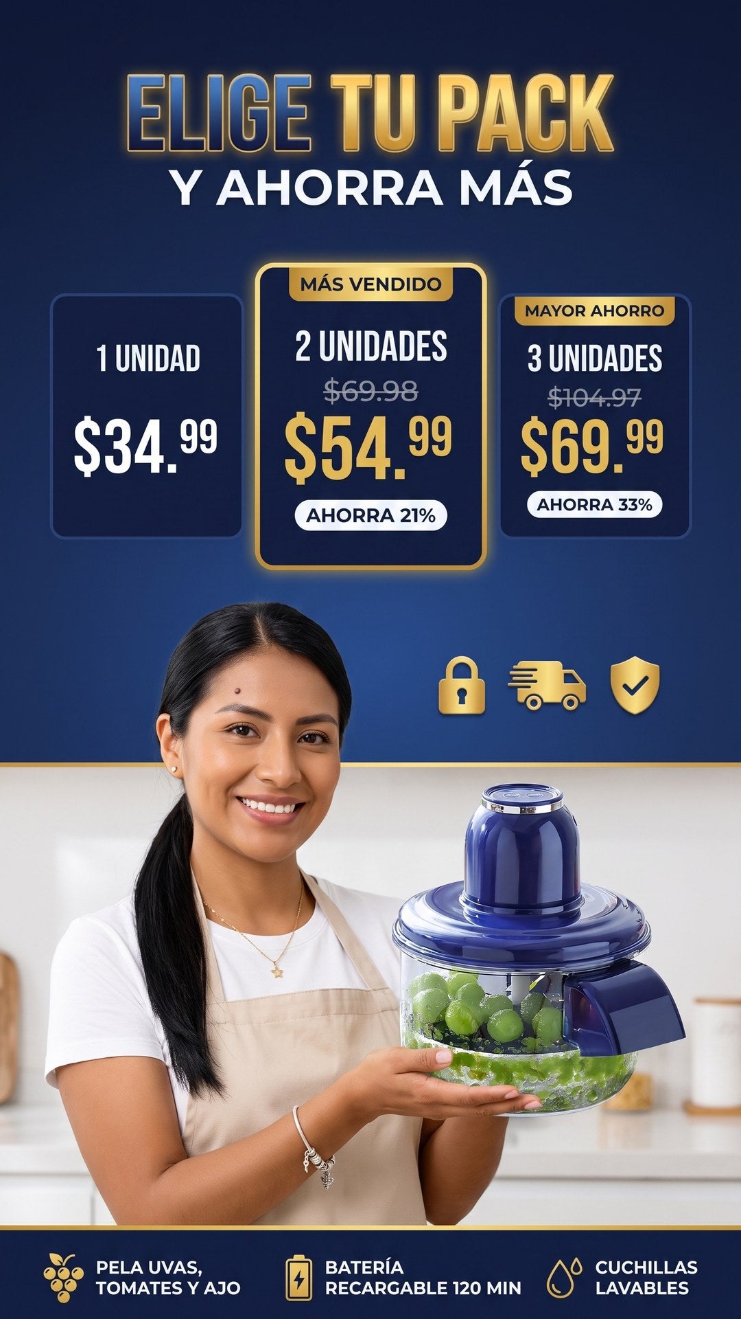 Packs de 1, 2 y 3 unidades de la peladora eléctrica OFERTOP con precios de oferta y ahorro