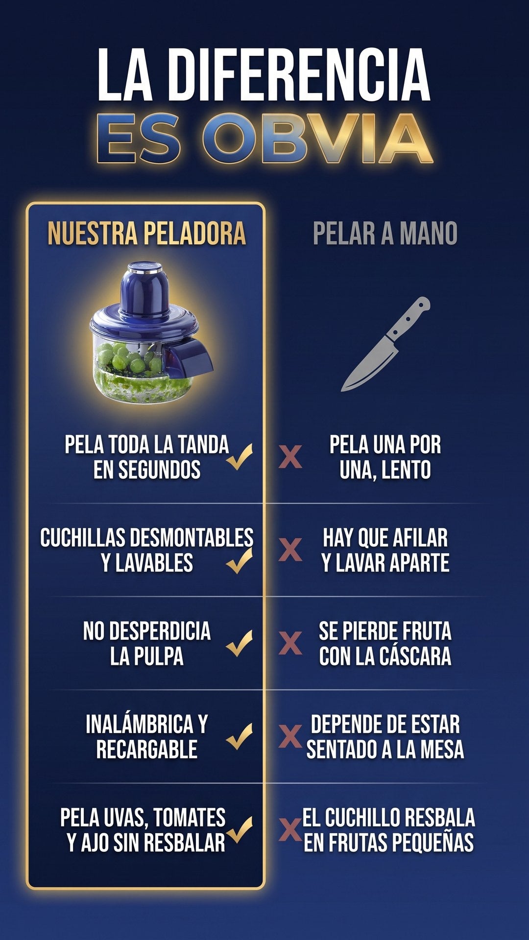 Comparativa entre la peladora eléctrica OFERTOP y pelar frutas a mano con cuchillo