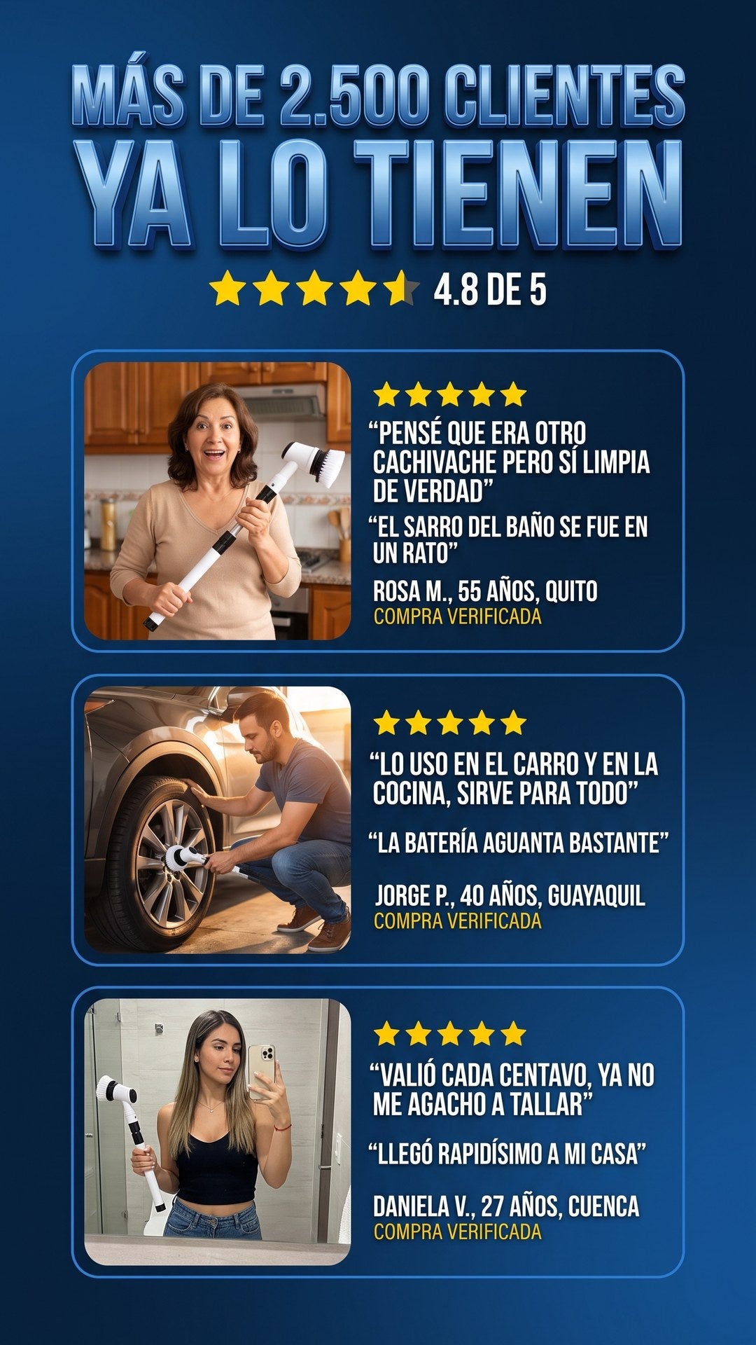 Reseñas de clientes ecuatorianos sobre el cepillo eléctrico giratorio 7en1 con calificación de 5 estrellas