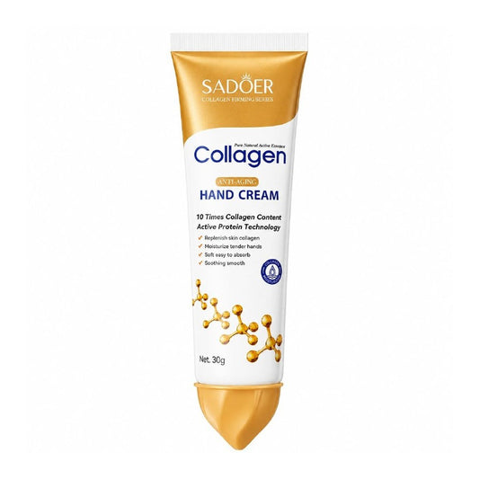 SuaviManos crema de manos con colágeno 30 g, tubo blanco y dorado