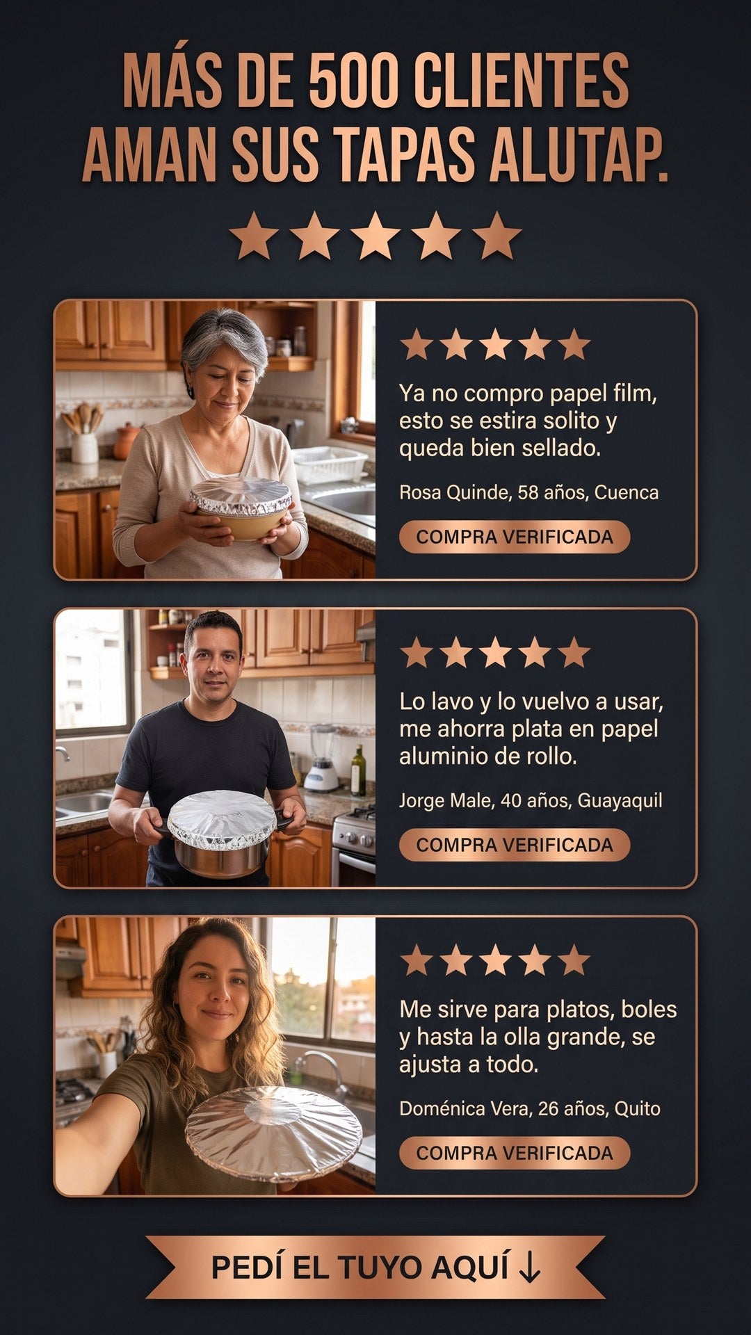 Reseñas de clientes en Ecuador sobre las tapas de aluminio reutilizables AluTap